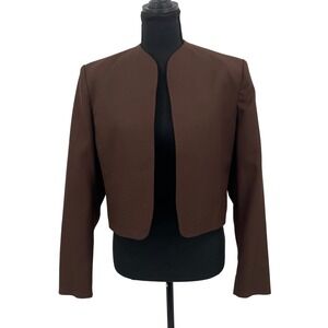 Lilli Ann Jacket Womens M Brown Vintage Cropped Open Front ILGWU Chic Minimalist
